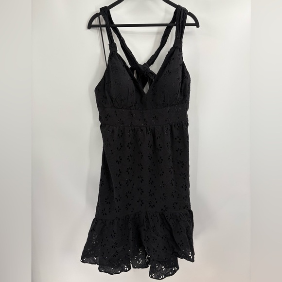 Oleg Cassini Halter Black Y2K beach Tie nack eyelet boho 90s 2000s dress 12 NWT - Picture 2 of 16